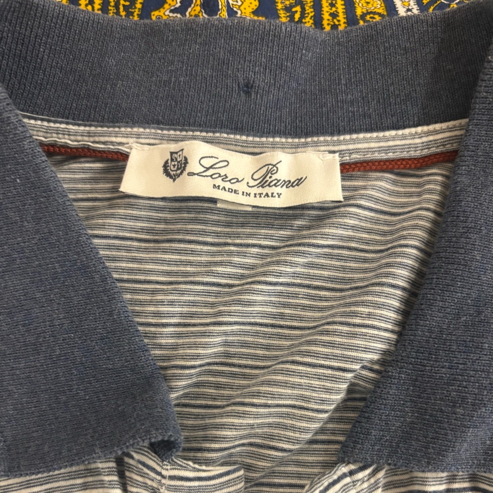 Loro Piana Blue and White Striped Short Sleeve Tee